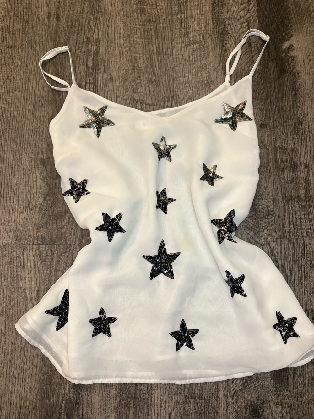 Vince Camuto White & Black Star Sequins Cami